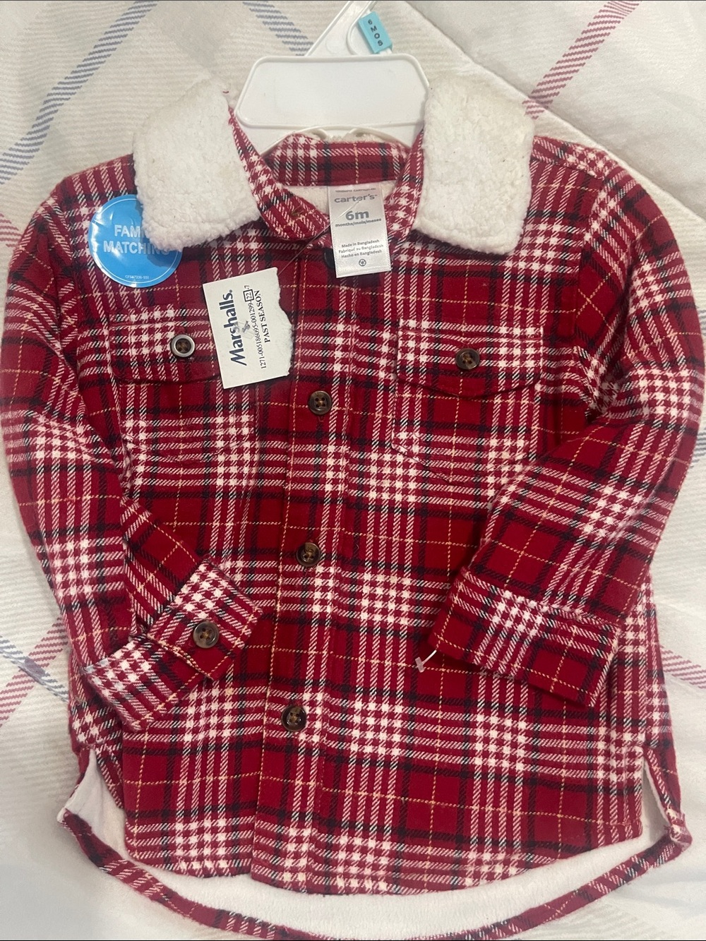 Carter's Red and White Plaid Sherpa-Collar Button Shirt